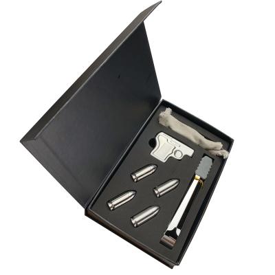 China Viable Sale 1pcs Gun Shape and 4pcs Bullet Shape Stainless Steel Ice Cube Wine Stone Gift Set With Tongs for sale