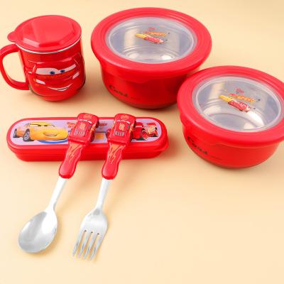 China Disney Sustainable 6 Pieces Large Kids Cutlery Set Stainless Steel Cutlery Set Cartoon Set for sale