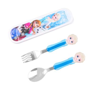 China Sustainable Disney 3D Stainless Steel Fork And Spoon Box Set Cute Three Piece Set for sale