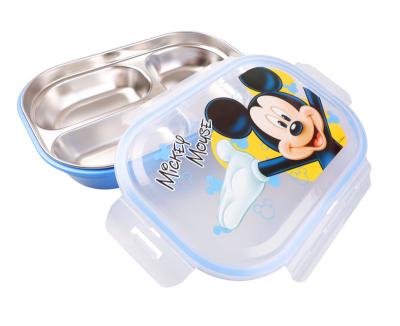 China Sustainable Disney Mickey Lunch Box Dinner Bucket Kids Tableware Stainless Steel Coating Dismountable for sale