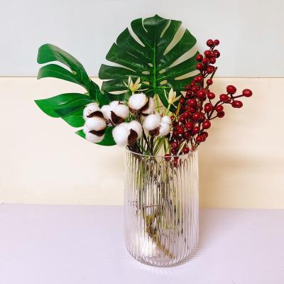 China Wholesale Custom Minimalist Ribbed Cylinder Vertical Stripe Handmade Glass Vase For Home Decoration for sale