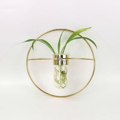 China 2019 Novelty New Product Metal Rack Wall Hanging Glass Test Tube Shaped Home Decoration Vase for sale