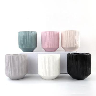 China Wholesale Home Decoration 6.7oz 15oz Pink Black White Colored Matte Empty Ceramic Candle Wax Containers for sale