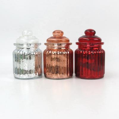 China Wholesale Home Decoration Christmas Round Red Rose Gold Silver Custom Glass Apothecary Candle Jars With Lid for sale