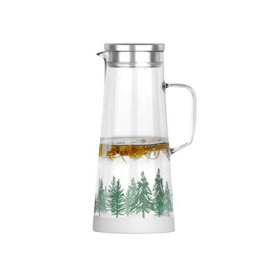 China Sustainable Customized High Borosilicate Christmas Tree Printing Glass Drinking Water Milk Pitcher Sets With Lid for sale