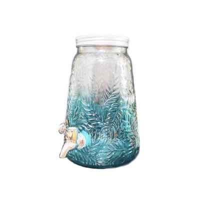 China Wholesale Country Custom Colored 3.5L Drink Beverage Water Leaf Shapes Blue Glass Dispenser With Tap for sale