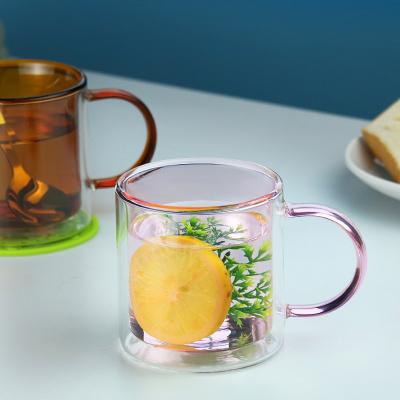 China Unique Sustainable Custom Colored Double Wall Glass High Borosilicate Glass Gift Tumbler Mugs for sale