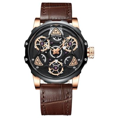 China Skeleton Design Style Fashion Mechanical Men Waterproof Quartz Leather Watch for sale