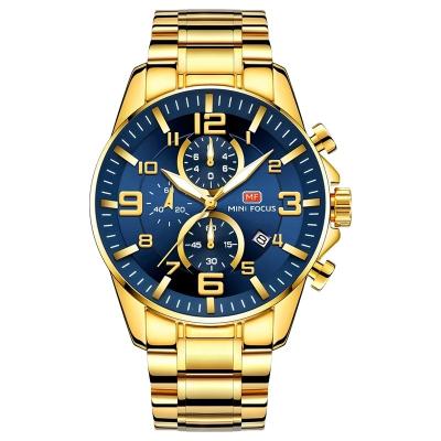 China Automatic Hot Sale Quartz Stainless Steel Gold Date Backlight Big Strap Waterproof Men's Watch for sale