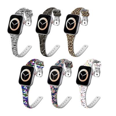 China HANSUN AWB-SM03 Silicone Strap Fancy Leopard Print Rubber Charm Narrow Strap Apple Watch Band for sale