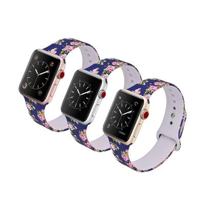 China Apple Watch Band 42mm 44mm Rubber Printed Watch Band For Apple Watch With No Faded Pattern for sale