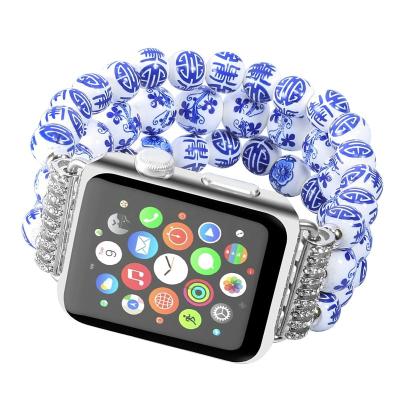 China Gems & Stones 2022 Hot Selling Crystal Watch Bracelet With Pearl Strap 38/40/42/44mm For Apple iWatch Series for sale