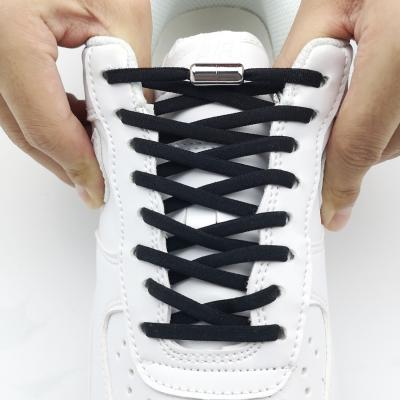 China New Quick Elastic Flat Lace No Tie Shoe Laces Locking Laces With Metal Buckle Metal Tip Laces for sale