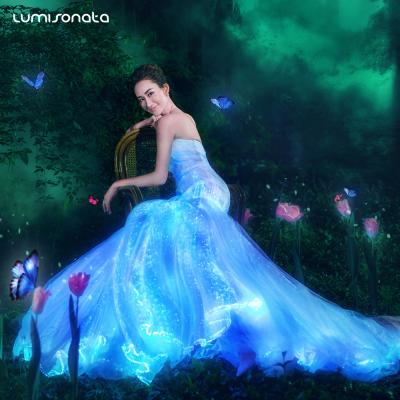 China Newest Design Breathable Fiber Optic Luminous Wedding Dress LED Light Up Trumpet Gown Mermaid Evening Dress for sale