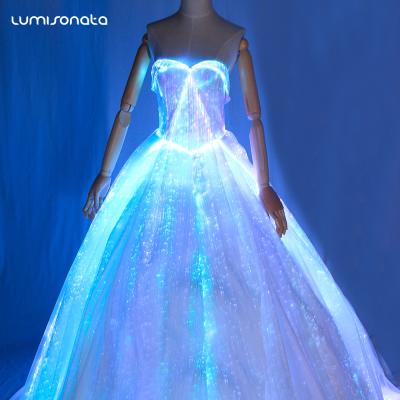 China Fashion Breathable Unique Design Elegant Fiber Optic Wedding Dress Led Luminous Prom Dress Wedding Dress for sale