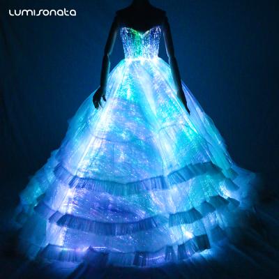 China Breathable Luminous Fiber Optic Wedding Dress Led Lightweight Wedding Dress for sale