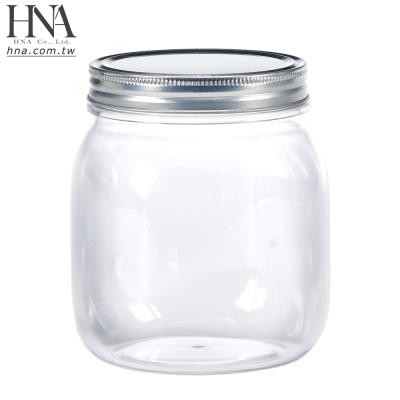 China Sustainable HNA Taiwan Made 1 Liter Clear Plastic Mason Jar With Metal Airtight Lid for sale