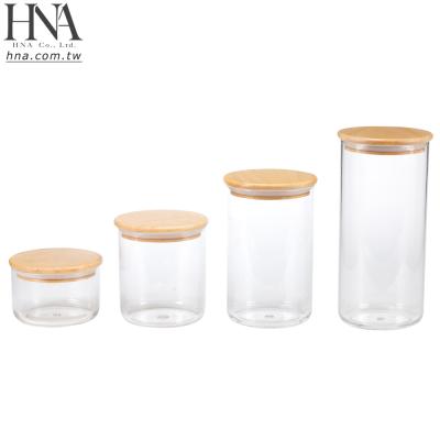 China Freshness Preservation HNA Taiwan Made Cylinder Round Food Storage Jar Set With Sealable Wooden Lid for sale