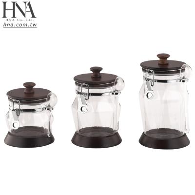 China Freshness Preservation HNA Taiwan Made Kitchen Bathroom Airtight Acrylic Storage With Wooden Lid for sale