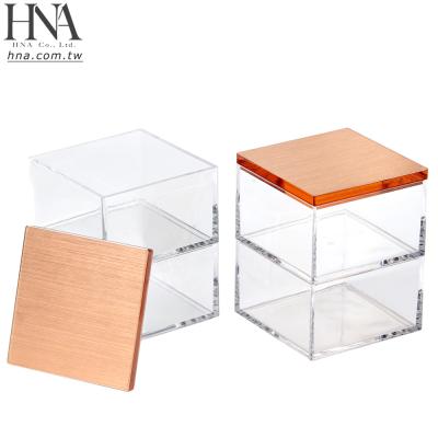 China Sustainable HNA Taiwan Made 2 Slot Acrylic Clear Container With Lid For Bathroom Organizer for sale