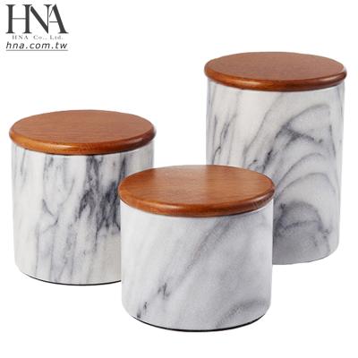 China Freshness Preservation HNA Taiwan Made 3-Piece Modern Natural Marble Container With Airtight Wooden Lid for sale