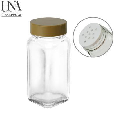 China Sustainable HNA Taiwan Made Cheap Glass Shaker Jars 4 Ounce Square Bottles For Spice Salt Pepper for sale