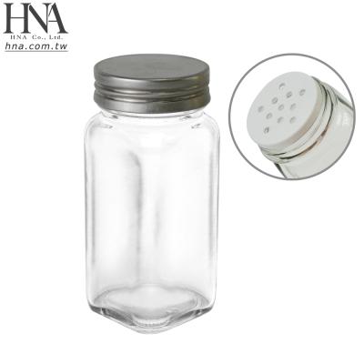 China Sustainable HNA Taiwan Made 4 Ounce Empty Glass Spice Jars Bottles Shakers With Metal Lids Caps for sale