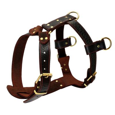 China 2018 Sustainable Bestseller H Train Durable Strong Genuine Leather Dog Harness for sale