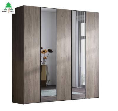 China Modern Wood Panel Mirror Bedroom MDF Clothes Wardrobe Closet Designs for sale