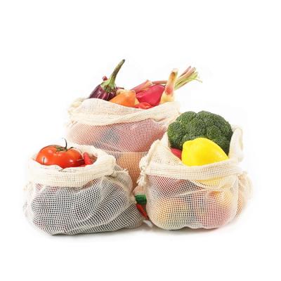 China Food Custom Cotton Fruits Vegetables Drawstring Bag Biodegradable Cheap Reusable Organic Mesh for sale