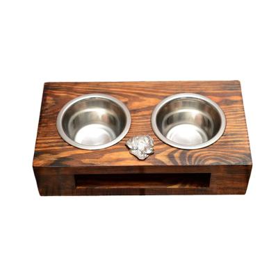 China Solid Wooden Dog Food Bowl Pet Dog Food Stand Wooden Bowl Stand Solid Wooden Utensils for sale