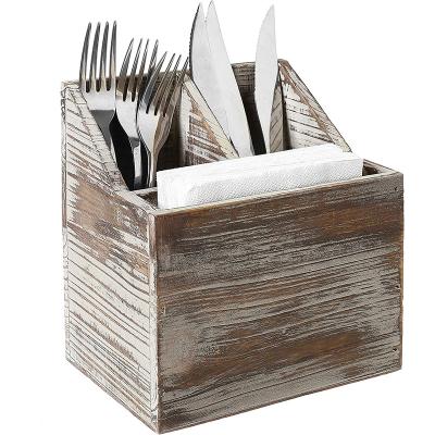 China Retro Sustainable Compartment Storage Box Knife And Wooden Fork Desktop Storage Box for sale