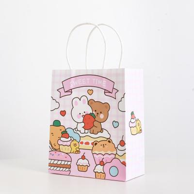 China Recyclable Wholesale Cartoon Gift Bag Cute Cartoon Wrapping Paper Bag Tote Bag With Custom Logo P2106 for sale