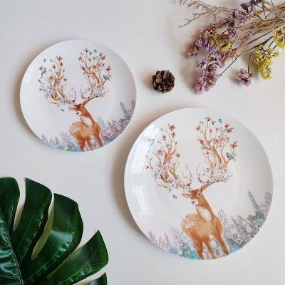 China Viable Christmas Ceramic Dinner Dish Round Deer Cartoon Dinner Dish Sushi Snack Dessert Ceramic Dinner Dish for sale