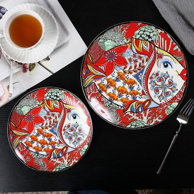 China Sustainable Ceramic Red Artistic Dinner Plate Creativity Round Ins Style Christmas Dinner Dish Dessert Decoration Wedding Dish for sale