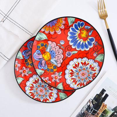 China Christmas Bone China Dinner Plate Disposable Decorative Red Wedding Ceramic Dinner Plate European Wedding Dish for sale