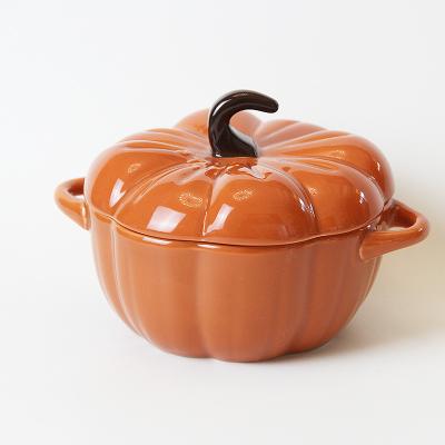 China Viable Versatile And Beautiful Pumpkin China Bowl For Breakfast Casserole Household China Bowl With A Lid for sale