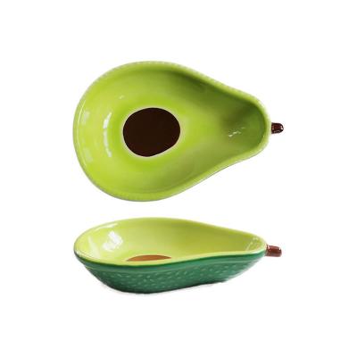 China Cute Creative Ceramic Tableware Hard Avocado Baby Dish Dessert Snack Dish Salad Bowl for sale