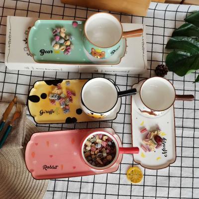 China New Viable Creative Ceramic Cup Printed Set Cartoon Tableware Set Breakfast Dish Dessert Dish Soup Bowl for sale