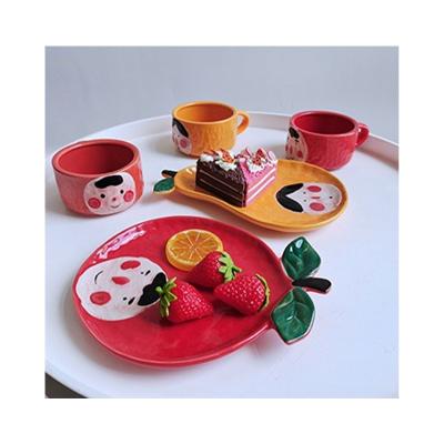 China 2021 Set Hard Set Breakfast Dessert Bowl Ceramic Cup And Dish Cute Baby Bowl Kids Tableware Plate Cardboard Dishes for sale