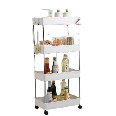 China Multi-Layer Bathroom Toilet Storage Shelf Kitchen Floor Movable Plastic Rotating Storage Rack Multi-Layer Wheeled Racks & Holders for sale