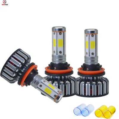 China V18s Automobiles Aluminum Motorcycle Led Fog Lamp H11 LED Headlight Lamp For Cars With Three Colors Fog Light Replace For HID Halogen for sale