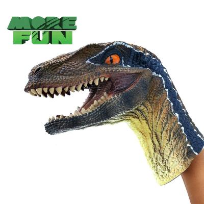 China High Quality Realistic PVC Soft Plastic Play Dinosaur Toys Eco-friendly Realistic Dinosaur Hand Puppet Velociraptor Puppet for sale