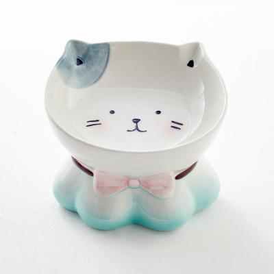 China Cost Effective Viable Feeder Heigh Tilted Cat Shape Bowl Ceramic Neck Non Slip Guard for sale