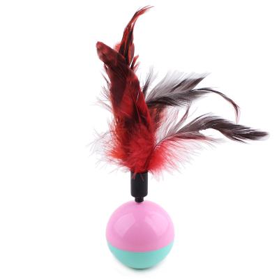 China Viable Colorful Interactive Teasing Ball Cat Toy With Feathers Pet Training Tool for sale