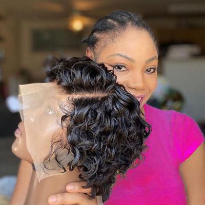 China Short Curly Pixie Cut Lace Wig Bleached Body Wave Hair Lead Knots 13x4 Lace Frontal Pixie Wig With Baby Hair for sale