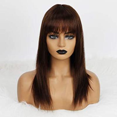 China #4 Bob Wig Natural Hairline Remy Silky Straight Short Wave Brazilian Hair Machine Made Full Hair Wigs With Bangs For Woman for sale