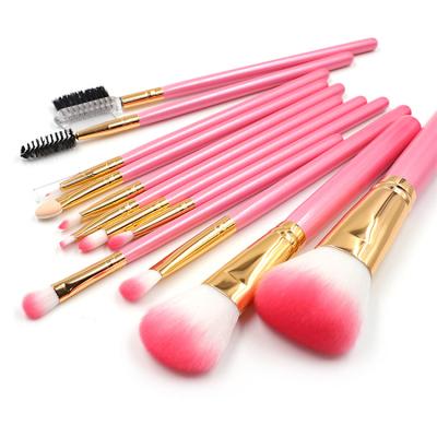 China Angular blush manufacturer ordered professional high quality 12 gold and pink makeup brushes without bag hudavioji for sale