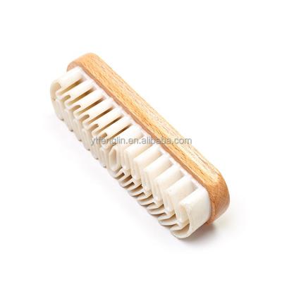 China Durable Natural Rubber Wooden Wholesale Brush Shoe Care Decontamination Flannel Suede Shoe Cleaning Brush for sale