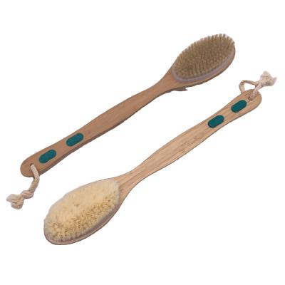 China Double-Sided Soft Bristle Long Body Clean Wood Handle Exfoliating Dry Shower Bath Body Cleaner Brush Baby Bath Brush Odorless for sale